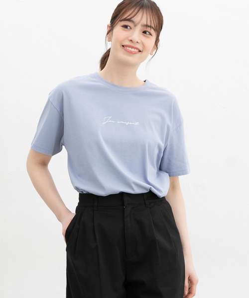 Honeys（ハニーズ）の「【ハニさら・接触冷感・ＵＶカット】きれいめロゴＴシャツ（Tシャツ/カットソー・レディース・モカ/グリーン/ホワイト×ブラック/ホワイト×ブルー/サックスブルー/ブラック・L/LL/M/S）」の13枚目の写真