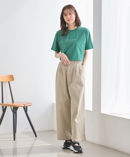 Honeys（ハニーズ）の「【ハニさら・接触冷感・ＵＶカット】きれいめロゴＴシャツ（Tシャツ/カットソー・レディース・モカ/グリーン/ホワイト×ブラック/ホワイト×ブルー/サックスブルー/ブラック・L/LL/M/S）」の14枚目の写真