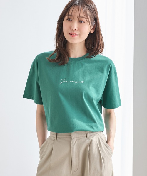 Honeys（ハニーズ）の「【ハニさら・接触冷感・ＵＶカット】きれいめロゴＴシャツ（Tシャツ/カットソー・レディース・モカ/グリーン/ホワイト×ブラック/ホワイト×ブルー/サックスブルー/ブラック・L/LL/M/S）」の16枚目の写真