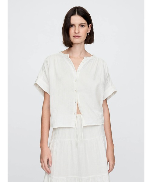GAP（ギャップ）の「クリンクルガーゼ ドルマンシャツ（シャツ/ブラウス・レディース・ブルー/オフホワイト/ブラック/ピンク/グリーン・S/XS/L/M/XXS）」の2枚目の写真