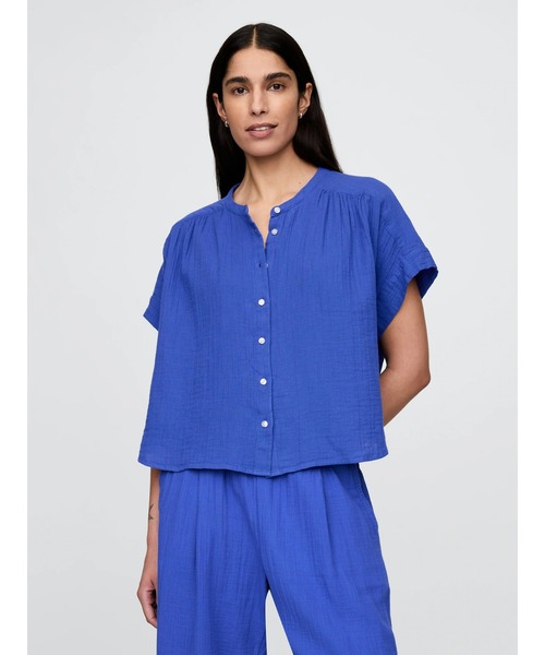 未使用　タグ付き　GAP クリンクルガーゼ ドルマンシャツ 半袖シャツ　ブルー GAP - 未使用 タグ付き GAP クリンクルガーゼ ドルマンシャツ 半袖