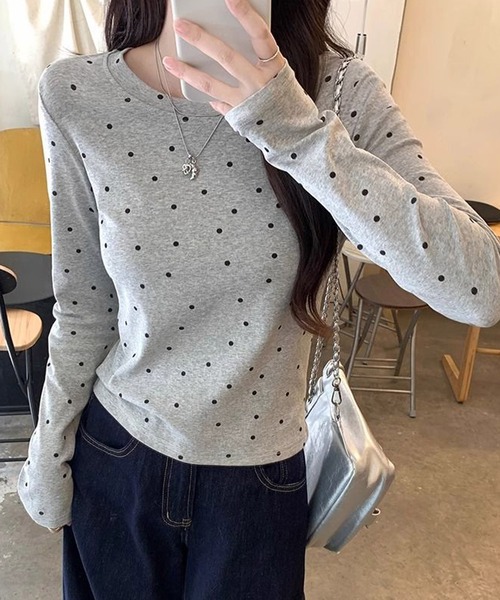 HALEY PESCA(ヘーリーペスカ)の「HALEY PESCA/ドット柄 ベーシック長袖カットソー ロンT(Tシャツ/カットソー・レディース・ブラック/グレー/ホワイト・SMALL/MEDIUM)」の3枚目の写真