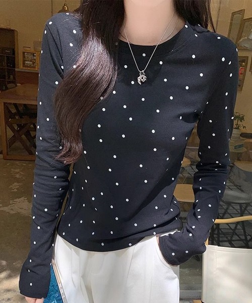 HALEY PESCA(ヘーリーペスカ)の「HALEY PESCA/ドット柄 ベーシック長袖カットソー ロンT(Tシャツ/カットソー・レディース・ブラック/グレー/ホワイト・SMALL/MEDIUM)」の1枚目の写真