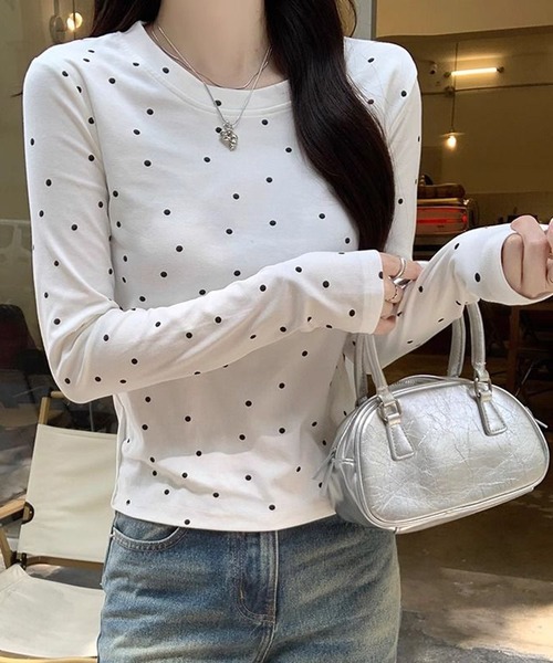 HALEY PESCA(ヘーリーペスカ)の「HALEY PESCA/ドット柄 ベーシック長袖カットソー ロンT(Tシャツ/カットソー・レディース・ブラック/グレー/ホワイト・SMALL/MEDIUM)」の9枚目の写真