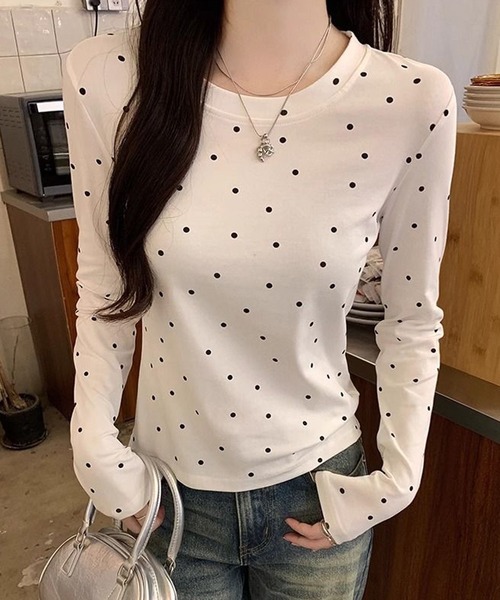 HALEY PESCA(ヘーリーペスカ)の「HALEY PESCA/ドット柄 ベーシック長袖カットソー ロンT(Tシャツ/カットソー・レディース・ブラック/グレー/ホワイト・SMALL/MEDIUM)」の6枚目の写真