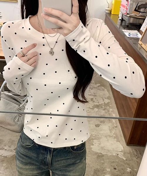 HALEY PESCA(ヘーリーペスカ)の「HALEY PESCA/ドット柄 ベーシック長袖カットソー ロンT(Tシャツ/カットソー・レディース・ブラック/グレー/ホワイト・SMALL/MEDIUM)」の11枚目の写真