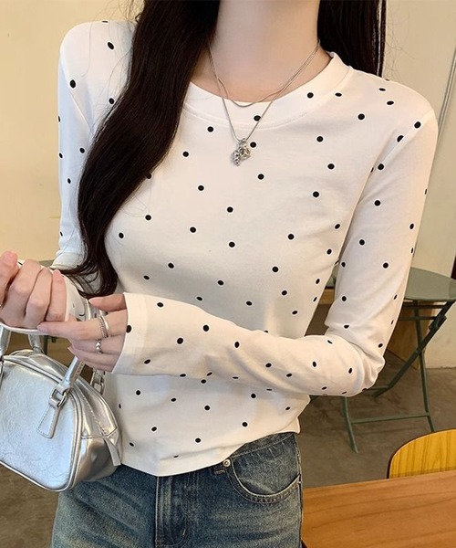 HALEY PESCA(ヘーリーペスカ)の「HALEY PESCA/ドット柄 ベーシック長袖カットソー ロンT(Tシャツ/カットソー・レディース・ブラック/グレー/ホワイト・SMALL/MEDIUM)」の5枚目の写真