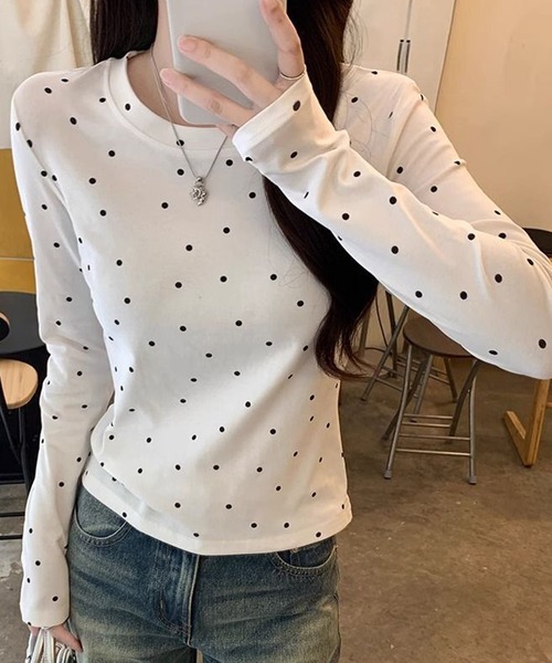 HALEY PESCA(ヘーリーペスカ)の「HALEY PESCA/ドット柄 ベーシック長袖カットソー ロンT(Tシャツ/カットソー・レディース・ブラック/グレー/ホワイト・SMALL/MEDIUM)」の4枚目の写真