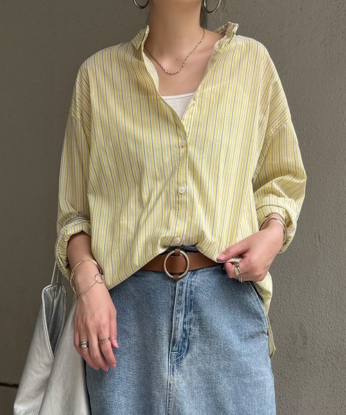 LBC（エルビーシー）の「ふんわり70コットン2WAYシャツ（シャツ/ブラウス・レディース・ホワイト/イエロー/オレンジ/ブルー/ピンク/セージグリーン・M）」の5枚目の写真