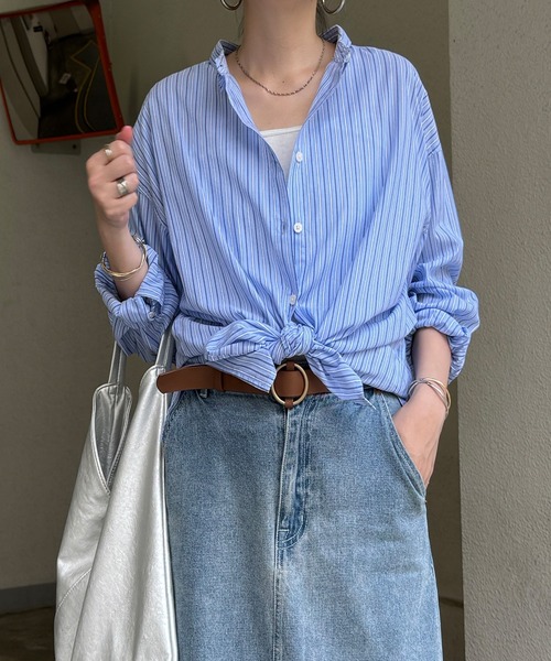 LBC（エルビーシー）の「ふんわり70コットン2WAYシャツ（シャツ/ブラウス・レディース・ホワイト/イエロー/オレンジ/ブルー/ピンク/セージグリーン・M）」の4枚目の写真