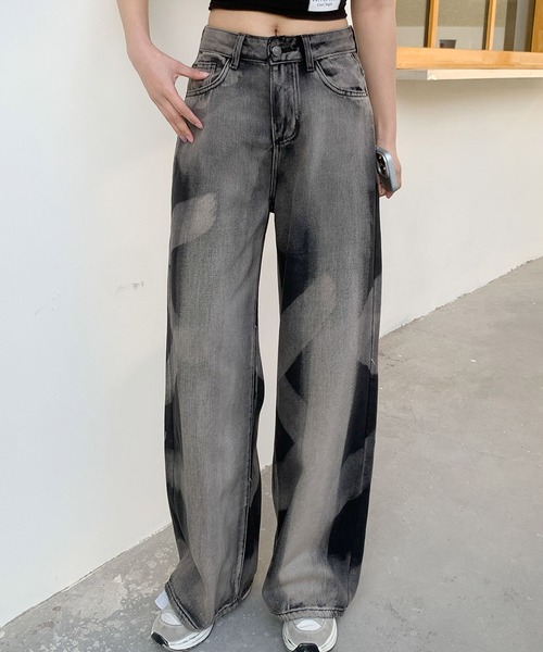 LOWO（ロワ）の「ユーズド加工ワイドシルエットルーズデニムパンツ（デニムパンツ・レディース・ブラック/インディゴブルー・M/S）」の7枚目の写真