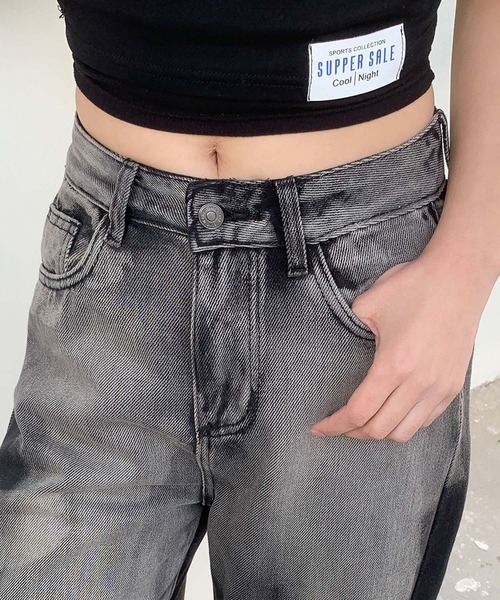 LOWO（ロワ）の「ユーズド加工ワイドシルエットルーズデニムパンツ（デニムパンツ・レディース・ブラック/インディゴブルー・M/S）」の9枚目の写真