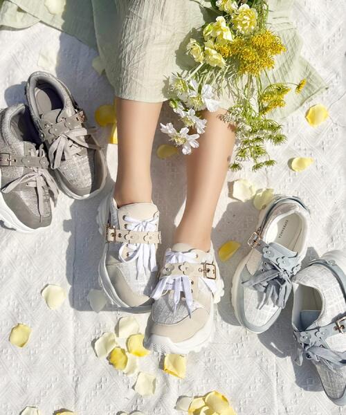 ツイード風フラワーベルト厚底スニーカー（スニーカー