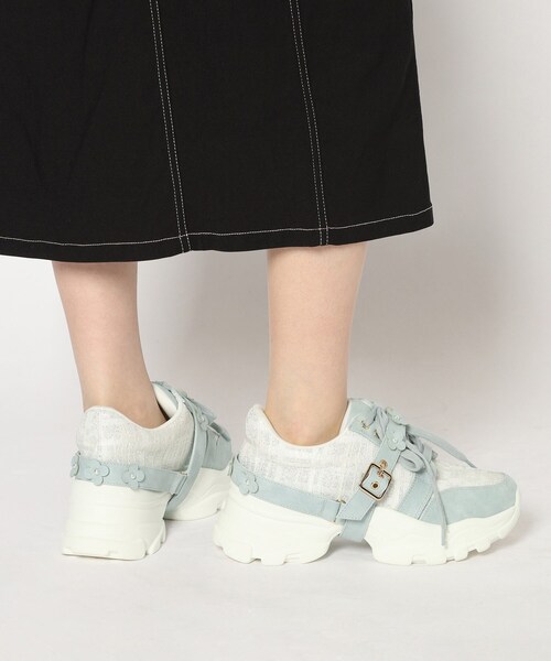 ESPERANZA（エスペランサ）の「ツイード風フラワーベルト厚底スニーカー（スニーカー・レディース・グレー系4/アイボリー系8/ブルー系8/グリーン系5・LL/S/M/L）」の4枚目の写真