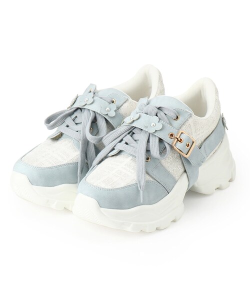ESPERANZA（エスペランサ）の「ツイード風フラワーベルト厚底スニーカー（スニーカー・レディース・グレー系4/アイボリー系8/ブルー系8/グリーン系5・LL/S/M/L）」の5枚目の写真