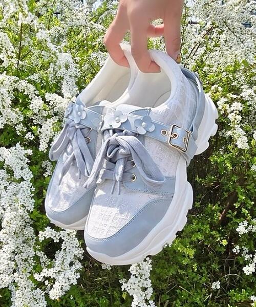 ESPERANZA（エスペランサ）の「ツイード風フラワーベルト厚底スニーカー（スニーカー・レディース・グレー系4/アイボリー系8/ブルー系8/グリーン系5・LL/S/M/L）」の10枚目の写真