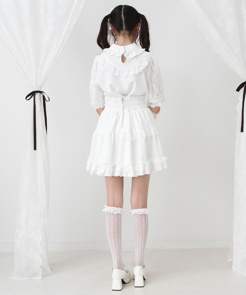 DearMyLove（ディアマイラブ）の「キラキラビジューパールハートリボンレースアームカバーブラウス（シャツ/ブラウス・レディース・ホワイト/ブラック/ベビーピンク・MEDIUM/LARGE/LL/3L）」の5枚目の写真