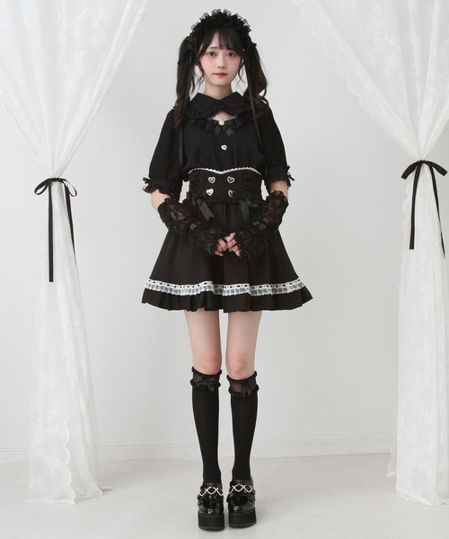 DearMyLove（ディアマイラブ）の「キラキラビジューパールハートリボンレースアームカバーブラウス（シャツ/ブラウス・レディース・ホワイト/ブラック/ベビーピンク・MEDIUM/LARGE/LL/3L）」の9枚目の写真