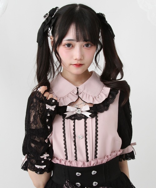 DearMyLove（ディアマイラブ）の「キラキラビジューパールハートリボンレースアームカバーブラウス（シャツ/ブラウス・レディース・ホワイト/ブラック/ベビーピンク・MEDIUM/LARGE/LL/3L）」の18枚目の写真