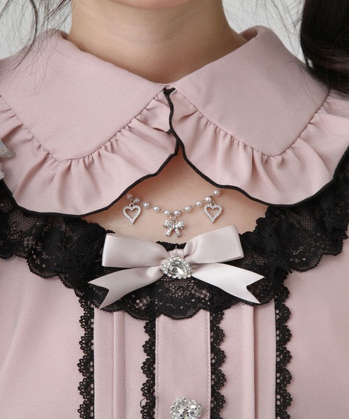 DearMyLove（ディアマイラブ）の「キラキラビジューパールハートリボンレースアームカバーブラウス（シャツ/ブラウス・レディース・ホワイト/ブラック/ベビーピンク・MEDIUM/LARGE/LL/3L）」の19枚目の写真