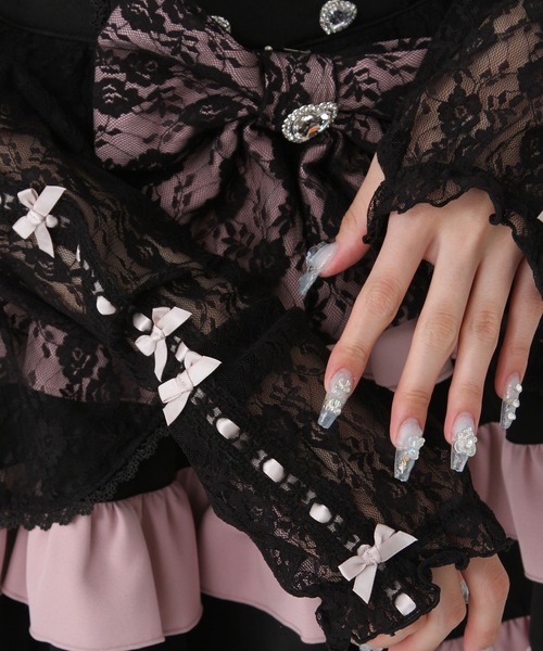 DearMyLove（ディアマイラブ）の「キラキラビジューパールハートリボンレースアームカバーブラウス（シャツ/ブラウス・レディース・ホワイト/ブラック/ベビーピンク・MEDIUM/LARGE/LL/3L）」の21枚目の写真