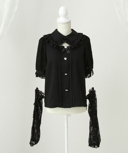 DearMyLove（ディアマイラブ）の「キラキラビジューパールハートリボンレースアームカバーブラウス（シャツ/ブラウス・レディース・ホワイト/ブラック/ベビーピンク・MEDIUM/LARGE/LL/3L）」の22枚目の写真