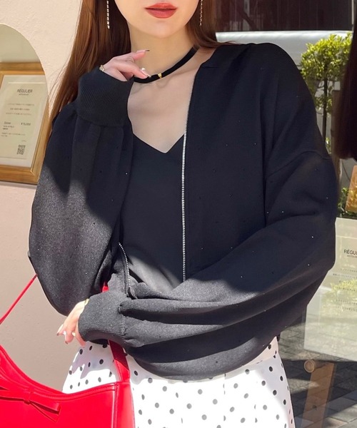 ROYAL PARTY（ロイヤルパーティー）の「プチビジューニットパーカー（パーカー・レディース・ブラック/グレー/オフホワイト/ピンク・FREE）」の3枚目の写真