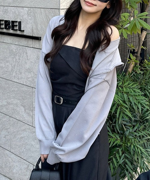 ROYAL PARTY（ロイヤルパーティー）の「プチビジューニットパーカー（パーカー・レディース・ブラック/グレー/オフホワイト/ピンク・FREE）」の7枚目の写真