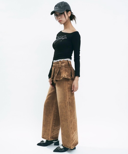 Clum（クルム）の「Rhinestone frilled one-shoulder top / ラインストーン裾フリルワンショルカットソー（Tシャツ/カットソー・レディース・アッシュグレー/ブラック・MEDIUM/SMALL）」の10枚目の写真
