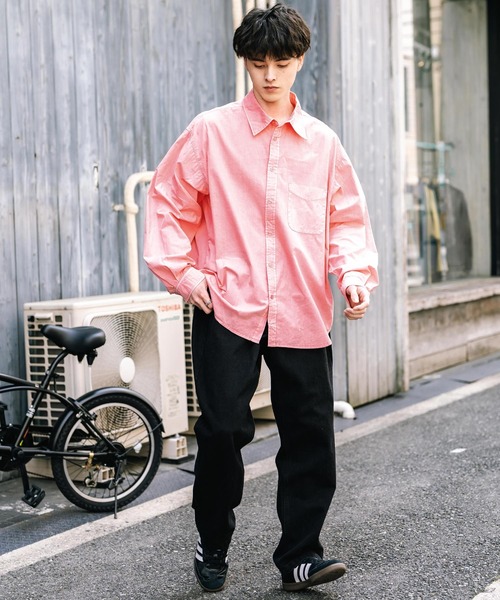 Rocky Monroe（ロッキーモンロー）の「オーバーサイズ ピグメントダイ加工 レギュラーカラー長袖ブロードシャツ（シャツ/ブラウス・メンズ・ブルー/ピンク/ブラック/ネイビー/グレー・M/L/XL）」の18枚目の写真