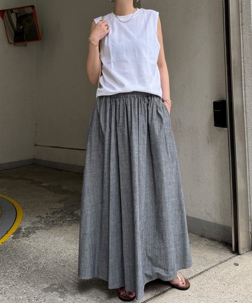 LBC（エルビーシー）の「コットンシャンブレーギャザースカート（スカート・レディース・ブラック/ベージュ/ネイビー・M）」の2枚目の写真
