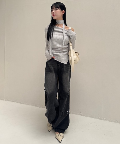 【新品】mellowneon リベットギャザーデニムパンツ リベットギャザーデニムパンツ（デニムパンツ）｜mellowneon