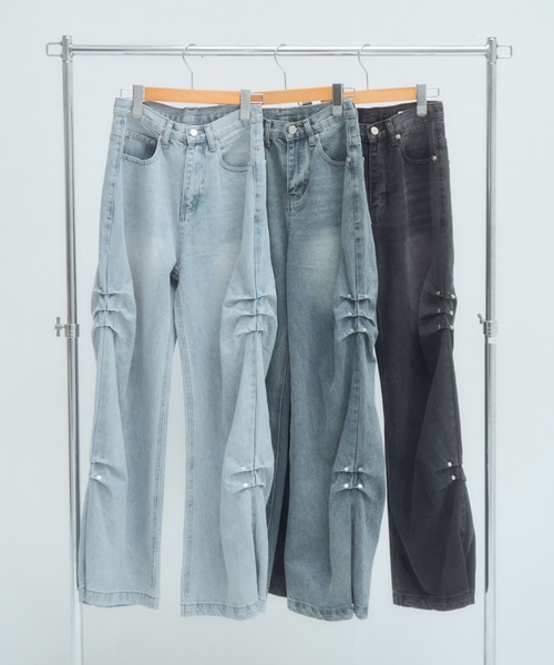 【新品】mellowneon リベットギャザーデニムパンツ リベットギャザーデニムパンツ（デニムパンツ）｜mellowneon