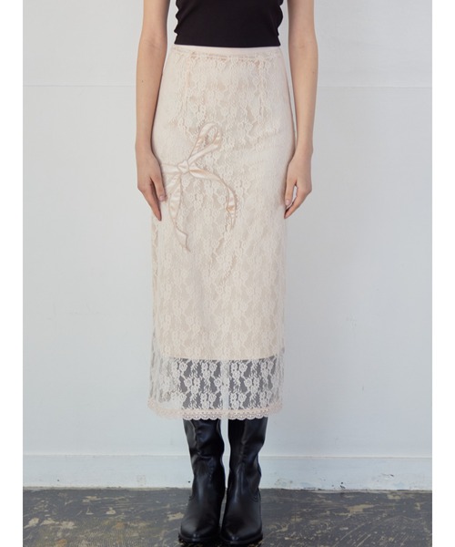 etre loin(エトルワン)の「Ribbon embroidered lace tight skirt(スカート・レディース・ブラック/ピンク/ホワイト・M)」の1枚目の写真