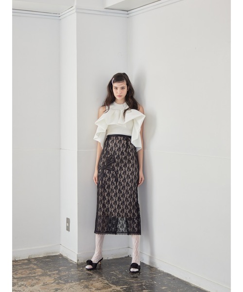 etre loin(エトルワン)の「Ribbon embroidered lace tight skirt(スカート・レディース・ブラック/ピンク/ホワイト・M)」の3枚目の写真