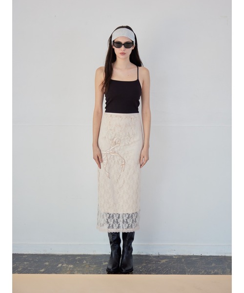 etre loin(エトルワン)の「Ribbon embroidered lace tight skirt(スカート・レディース・ブラック/ピンク/ホワイト・M)」の16枚目の写真