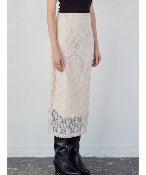 etre loin(エトルワン)の「Ribbon embroidered lace tight skirt(スカート・レディース・ブラック/ピンク/ホワイト・M)」の15枚目の写真