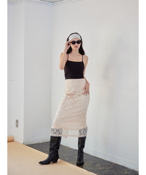 etre loin(エトルワン)の「Ribbon embroidered lace tight skirt(スカート・レディース・ブラック/ピンク/ホワイト・M)」の12枚目の写真