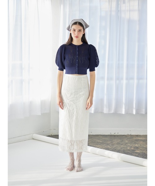 etre loin(エトルワン)の「Ribbon embroidered lace tight skirt(スカート・レディース・ブラック/ピンク/ホワイト・M)」の6枚目の写真
