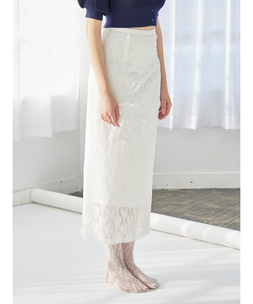 etre loin(エトルワン)の「Ribbon embroidered lace tight skirt(スカート・レディース・ブラック/ピンク/ホワイト・M)」の4枚目の写真