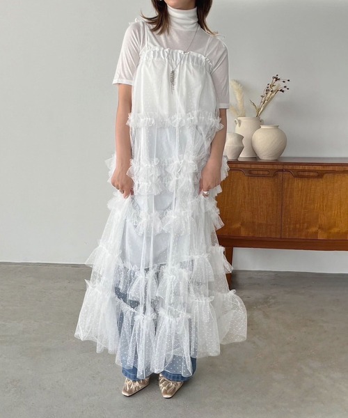 Jewelobe（ジュエローブ）の「ドットチュールフリルボリュームワンピース（ワンピース・レディース・ホワイト/ブラック・FREE）」の3枚目の写真