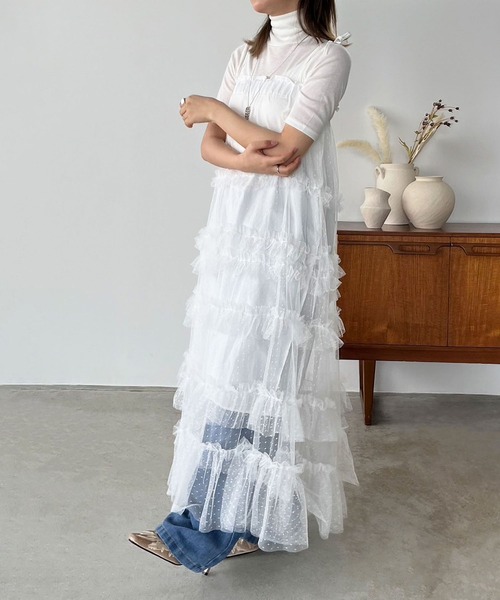 Jewelobe（ジュエローブ）の「ドットチュールフリルボリュームワンピース（ワンピース・レディース・ホワイト/ブラック・FREE）」の5枚目の写真