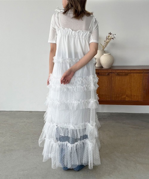 Jewelobe（ジュエローブ）の「ドットチュールフリルボリュームワンピース（ワンピース・レディース・ホワイト/ブラック・FREE）」の6枚目の写真