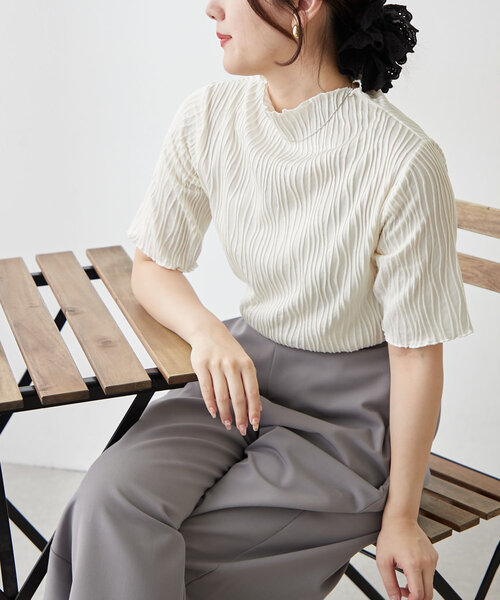 Remind me and forever（リマインドミーアンドフォーエバー）の「【選べるデザイン】ウェーブジャガードプルオーバー（Tシャツ/カットソー・レディース・アイボリー/ブラック系その他/ブラック/ホワイト系その他・FREE）」の3枚目の写真