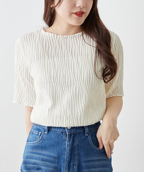 Remind me and forever（リマインドミーアンドフォーエバー）の「【選べるデザイン】ウェーブジャガードプルオーバー（Tシャツ/カットソー・レディース・アイボリー/ブラック系その他/ブラック/ホワイト系その他・FREE）」の2枚目の写真