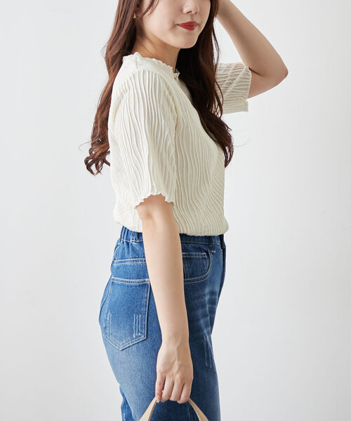 Remind me and forever（リマインドミーアンドフォーエバー）の「【選べるデザイン】ウェーブジャガードプルオーバー（Tシャツ/カットソー・レディース・アイボリー/ブラック系その他/ブラック/ホワイト系その他・FREE）」の16枚目の写真