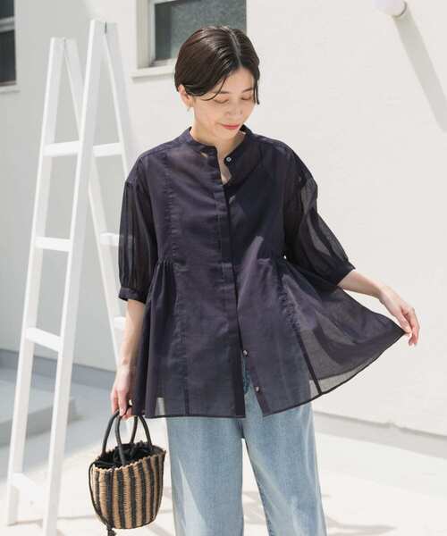 URBAN RESEARCH DOORS（アーバンリサーチドアーズ）の「『UR TECH』ボイルサイドギャザーブラウス（シャツ/ブラウス・レディース・ネイビー/ブルー/ピンク系その他/グレー系その他・MEDIUM）」の3枚目の写真