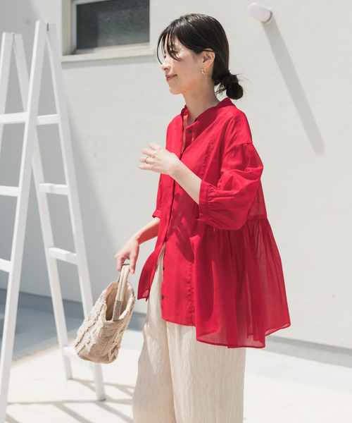 セール】『UR TECH』ボイルサイドギャザーブラウス（シャツ/ブラウス