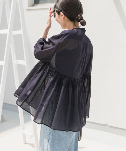 URBAN RESEARCH DOORS（アーバンリサーチドアーズ）の「『UR TECH』ボイルサイドギャザーブラウス（シャツ/ブラウス・レディース・ネイビー/ブルー/ピンク系その他/グレー系その他・MEDIUM）」の7枚目の写真