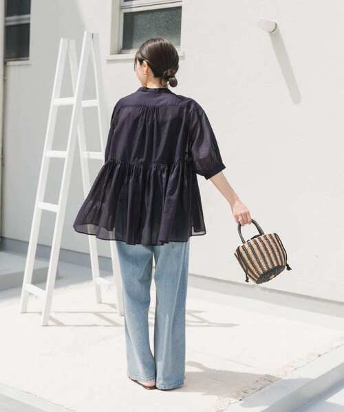 URBAN RESEARCH DOORS（アーバンリサーチドアーズ）の「『UR TECH』ボイルサイドギャザーブラウス（シャツ/ブラウス・レディース・ネイビー/ブルー/ピンク系その他/グレー系その他・MEDIUM）」の13枚目の写真